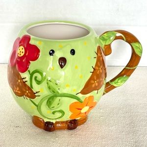 Pier 1 Imports Hand Painted Dolomite Green Owl Bird Ceramic Coffee Mug 12 oz